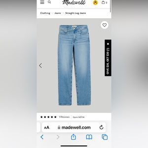 Madewell Mid-rise perfect straight leg jeans. Size 27